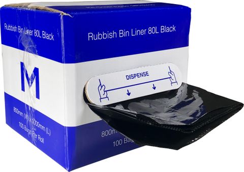 80ltr Recycled Black Rubbish Bags 35mu -100 per dispenser box roll