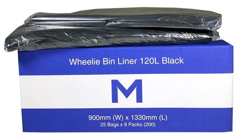 120ltr Black Wheelie Bin Liner 900mm Wx1330mm L 30mu - 25pk