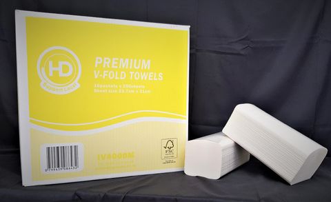 HD Premium White V-Fold 1ply 250shts x 16pks