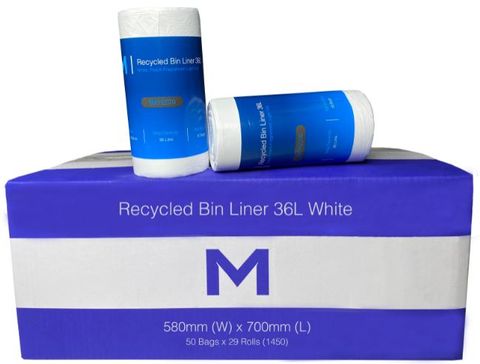 KT Recycled Bin Liner 36L White - Roll 50