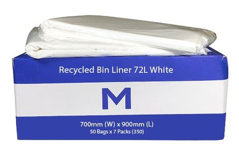 Recycled Rubbish Bin Liner 72L White 40mu - 50 per bundle