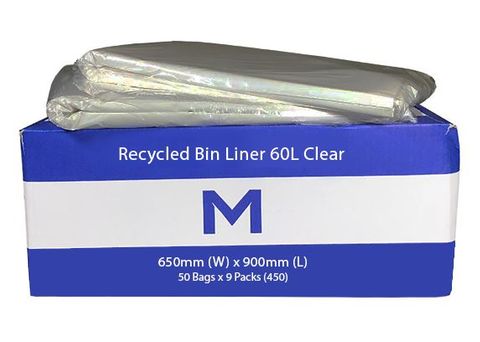 60ltr Recycled Clear Bags 650x900mm - Pk 50