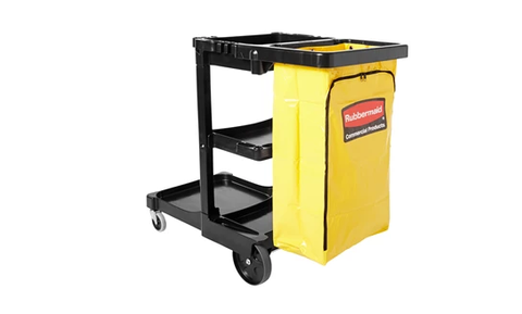 Rubbermaid Cleaning Cart with Zippered Yellow Vinyl Bag