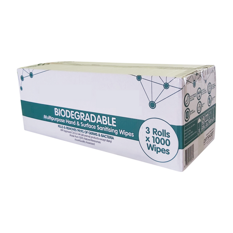 Biodegradable Antibacterial Wet Wipes Refill Rolls - 1000 sheet Roll x 3 rolls