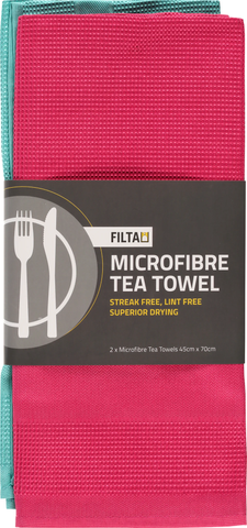 FILTA XL MICROFIBRE TEA TOWEL CERISE 2 PACK (45CM X 70CM)