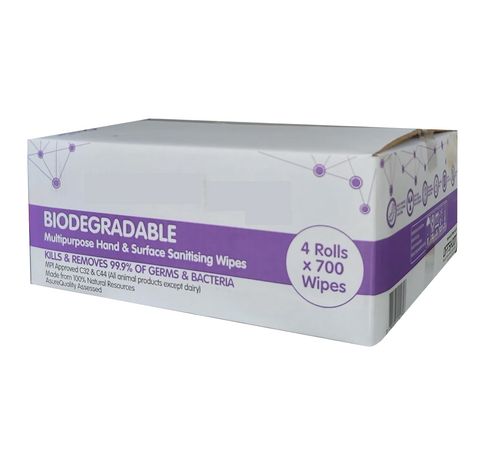 Biodegradable Antibacterial Wet Wipes - 700 sheet Refill Roll x 4 rolls