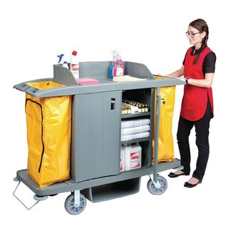 Deluxe House Keeping Cart Trolley with Doors