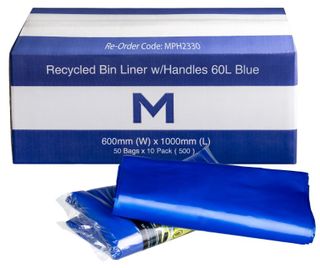 60ltr Blue Recycled Rubbish Bags 650x900mm -50pk