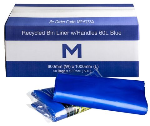 60ltr Blue Recycled Rubbish Bags 650x900mm -50pk