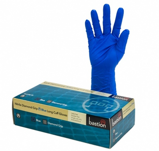 Bastion Blue Nitrile Diamond Grip, 300mm cuff, 12gm Medium - Box 50