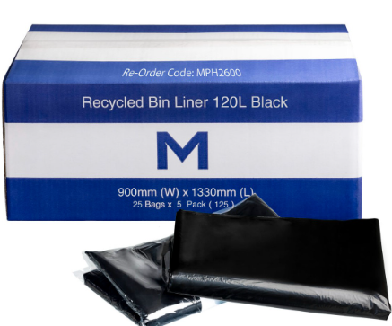 120L Black Wheelie Bin Liner (900mm x 1330mm) 50mu - 25pk