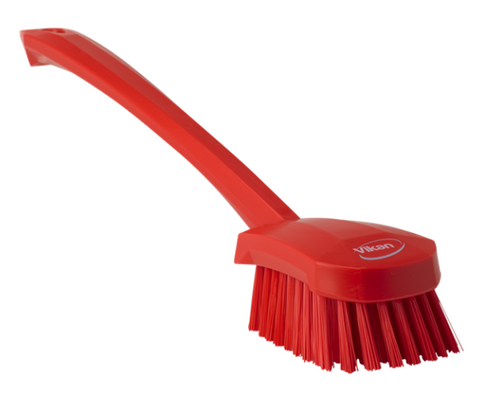 Vikan Washing Brush with Long Handle, 415mm, Hard - Red