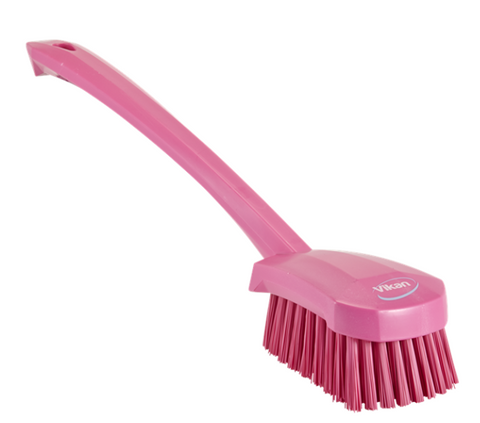 Vikan Washing Brush with Long Handle, 415mm, Hard - Pink
