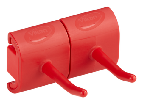 Vikan Hygienic Wall Bracket, Double Hook Module, 82 mm - Red
