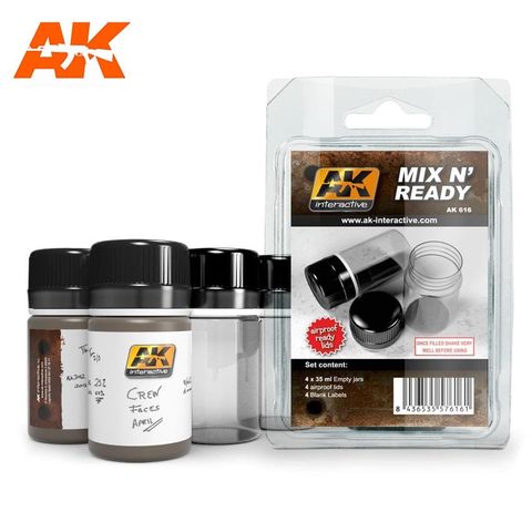 AK Interactive Mix N Ready (4 Empty JarsWith Labels)