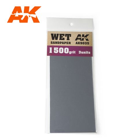 AK Interactive Tools Wet Sandpaper 1500Grit. 3 Units