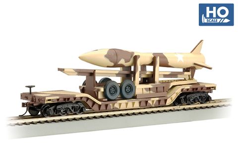 Bachmann 52ft Centre Depressed Flatcar Desert Camo with Missile. HO