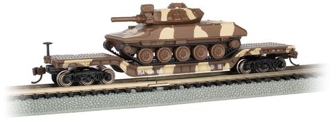 Bachmann 52ft Centre Depressed Flat CarDesert Camo w/Sheridan Tank, N