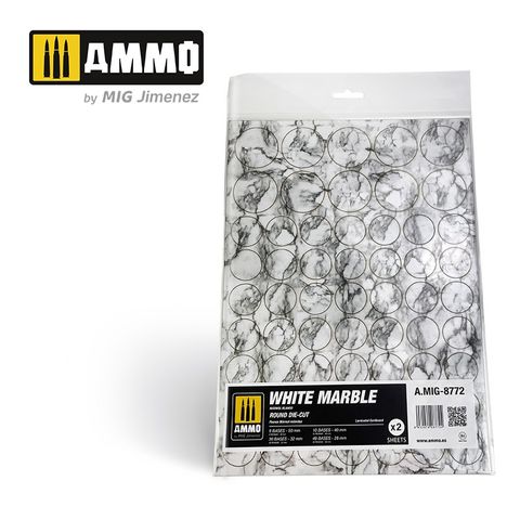 Ammo White Marble. Round Die-cut for Bases for Wargames (2)