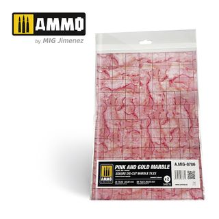 Ammo Pink and Gold Marble. Square Die-cut Marble Tiles (2)