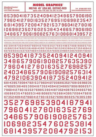 Woodland Scenics 45°Usa Gothic Numbers Red Dt