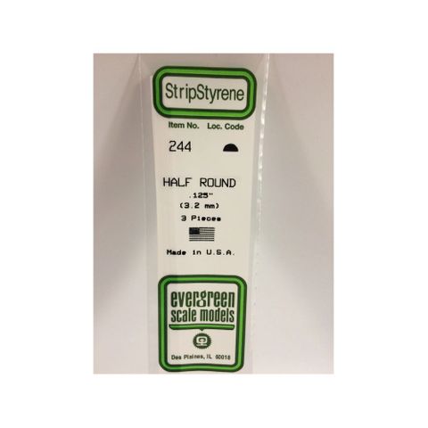 Evergreen Plastic Half Rnd .125(3.2 Mm) (3)