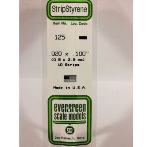 Evergreen Styrene Strips .020 X .100 In-10