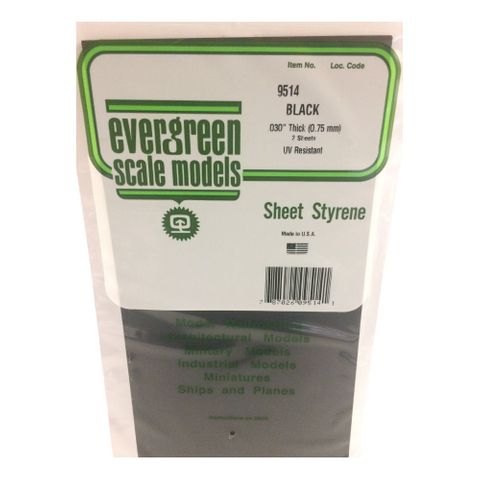 Evergreen Styr Sheets 6X12 Blk .75Mm Thk (2)