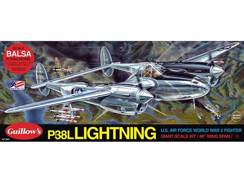 Guillows P-38 Lightning 1:16 Scale BalsaModel Kit, 1016mm WS