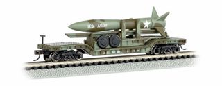 Bachmann 52ft Centre Depressed Flat Car,Olive Drab, w/Missile,  N