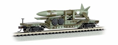 Bachmann 52ft Centre Depressed Flat Car,Olive Drab, w/Missile,  N