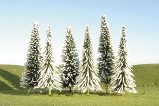 Bachmann 4"-6" Pine Trees W/Snow, Bulk pack 24 pcs. HO Scale