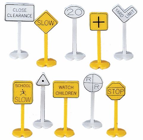 Bachmann Railroad & Street Signs, (24 pcs), HO Scale