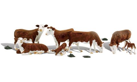 Woodland Scenics Hereford Cows, 7 Figures, HO Scale