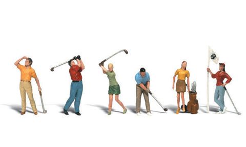 Woodland Scenics Golfers, 6 Figures PlusEquipment, HO Scale