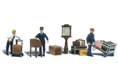 Woodland Scenics Depot Workers, 3 Figures & Accessories, HO Scale