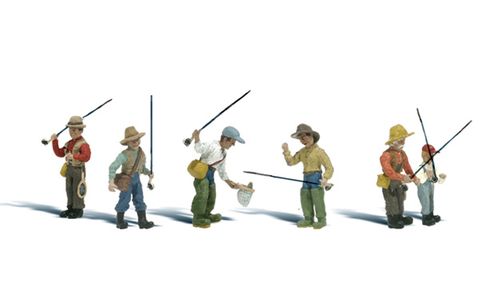 Woodland Scenics Fly Fishermen, 6 Figures Plus Equipment, HO Scale