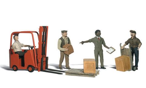 Woodland Scenics Workers W/Forklift, 4 Figures Plus Equipment, HO