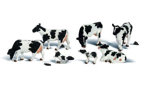 Woodland Scenics Holstein Cows, 7 Figures, HO Scale