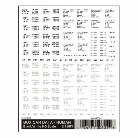 Woodland Scenics Box Car Data - Roman Blk/Wht