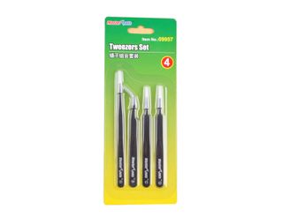 Master Tools Tweezer 4 pc Set, Fine, Long Fine, Fine Curved and Flat