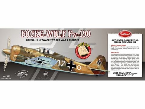 Guillows Focke Wulf FW-190 1:16 Scale Laser Cut Model Kit, 654mm WS