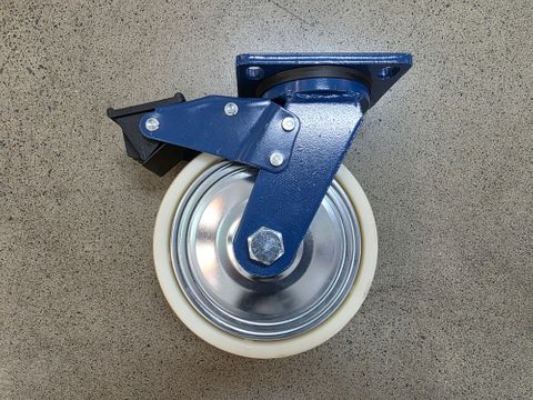 200mm Bolt On Plate Swivel Blue Wheel