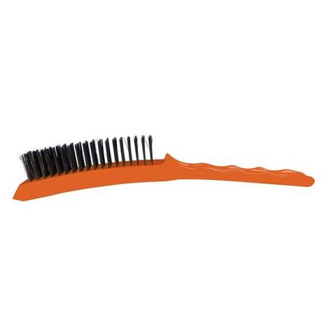 BRUSH HAND BRASS SCRTCH. 4ROW PLASTIC HANDLE