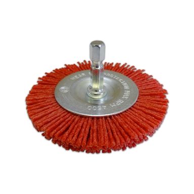 JOSCO BRUSH WHEEL 50 80G 6.3 HEX SPINDLE RED ABRASIVE NYLON