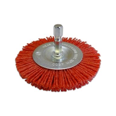 JOSCO BRUSH WHEEL 50 80G 6.3 HEX SPINDLE RED ABRASIVE NYLON