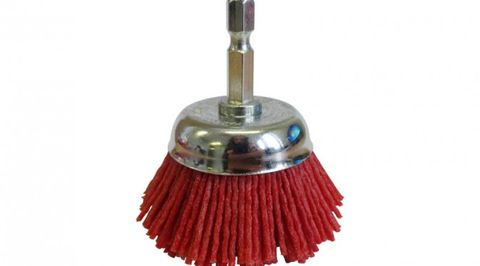 JOSCO BRUSH CUP 50 80G 6.3 HEX SPINDLE RED ABRASIVE NYLON