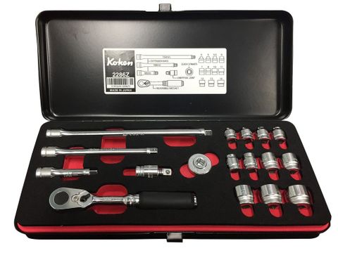 KOKEN 1/4DR STND SOCKET SET 17PC 4-14mm