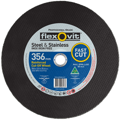 FLEXOVIT INOX L/SPEED CUTOFF 355 x 3.0 X 25.4 IRON FREE
