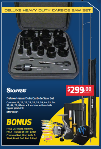 STARRETT TCT FAST CUT HOLESAW KIT PLUS FREE FISHING KIT